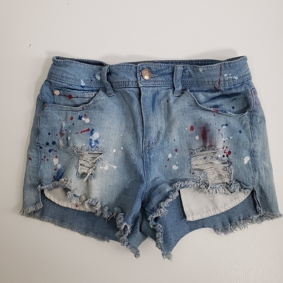Adam Levine Paint Splatter 9" High Rise Distressed Shorts Size 7 - Picture 2 of 5